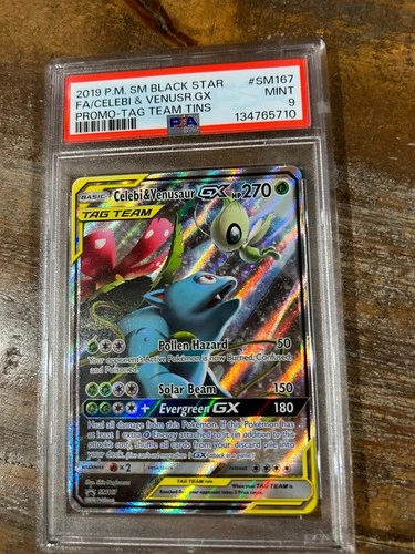 POKEMON 2019 SM Promo Tag Team Tins Full Art CELEBI & VENUSAUR GX #SM167 PSA 9