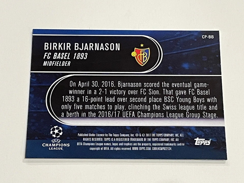 2017 Topps Champions League Soccer Champions Pedigree - Birkir Bjarnason - Image 2 of 2