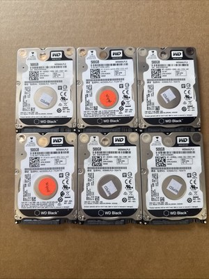 Lot of 6 Western Digital WD Black WD5000LPLX 500 GB 2.5 in SATA III Hard Drives