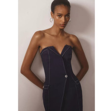 NWT Anthropologie Maeve Strapless Linen Mini Dress $158 SIZE 8 Blue Stetchy