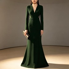 Elegant Backless Formal Long Evening Dress Sheath V-neck Long Sleeve Party Gown