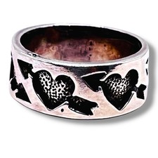 925 Oxidized Sterling Silver Heart Arrow 8 mm Wide Band Ring Size 6.5