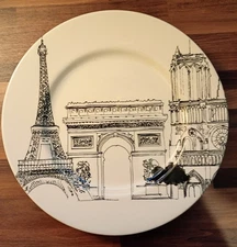 VTG Royal Stafford PARIS CITY SCENE 11" Dinner Plate EIFFEL TOWER Black White