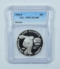 1983-S Olympic Discus Commemorative Silver Dollar PR70 DCAM ICG