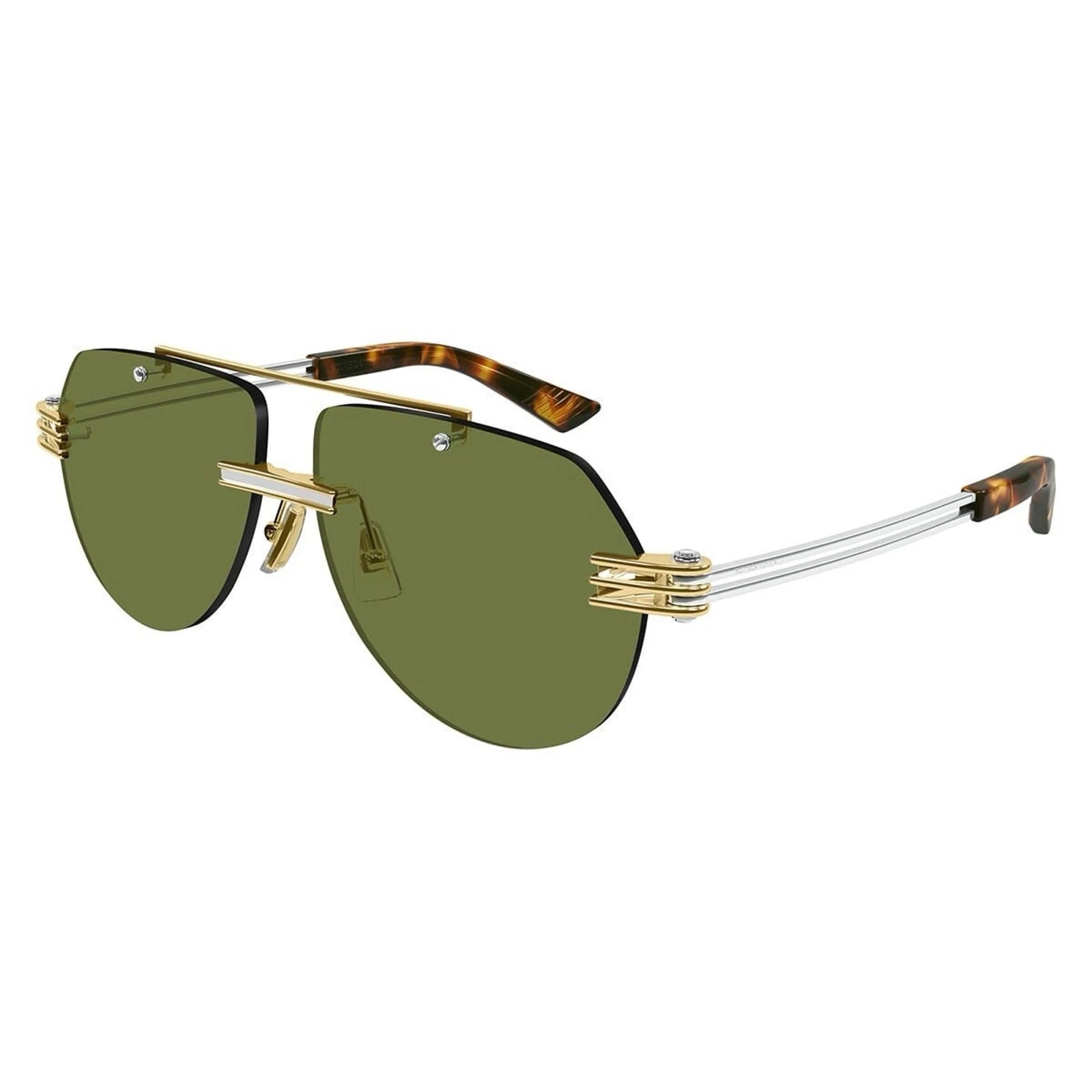 Bottega Veneta — Bottega Veneta BV1342S 003 Gold Green Lens Aviator Rimless Sunglasses AUTHENTIC