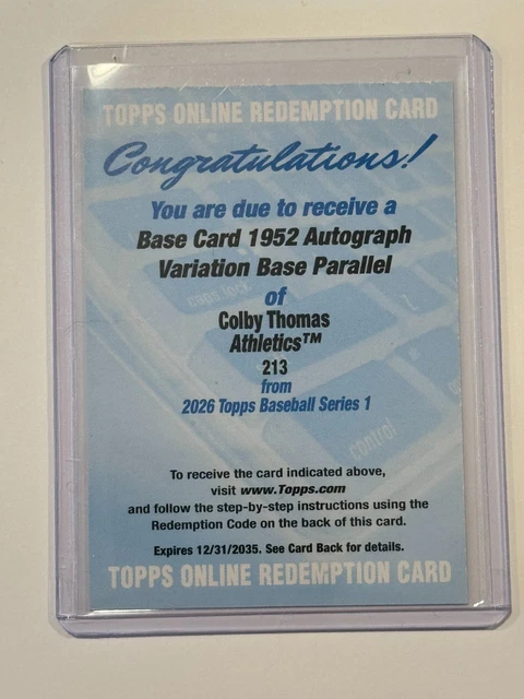 2026 Topps Series 1 Colby Thomas 1952 Variation Rookie Auto /10 SSP ATH