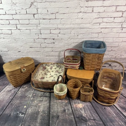 Lot Of 9 - Longaberger Baskets Assorted Sizes / Colors - Retired Baskets