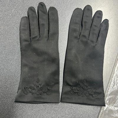 Vintage  ARIS Cotton  Gloves Embroidered Small Black Germany