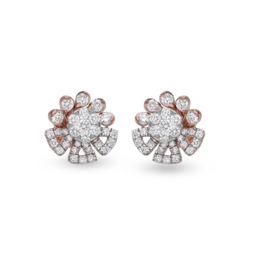 1.09 CT Round Lab Grown Diamond Minimalist Earrings 18K Rose Gold Flower Studs