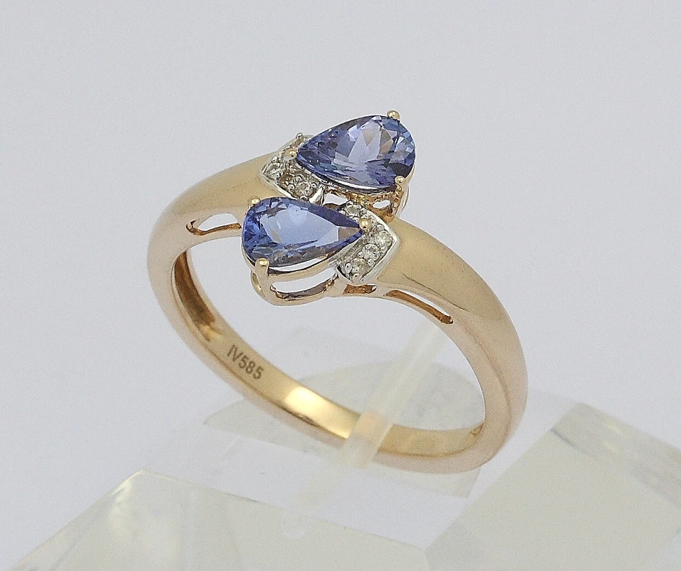 Ring in 14 kt 14k 585 er Gelb Gold mit Tansanit Zirkonia Gr. 63,5 Goldring Damen - Bild 3 von 4