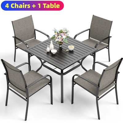 5 Piece Outdoor Furniture Set Patio Dining Table Chairs Set Heavy Duty Armchairs