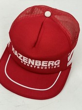 Vintage Red Three Stripe Trucker SnapBack Hat Cap Construction Co. Made In USA