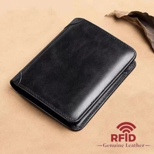 Genuine Leather Slim Minimalist Bifold Front Pocket Wallet with RFID Blocking