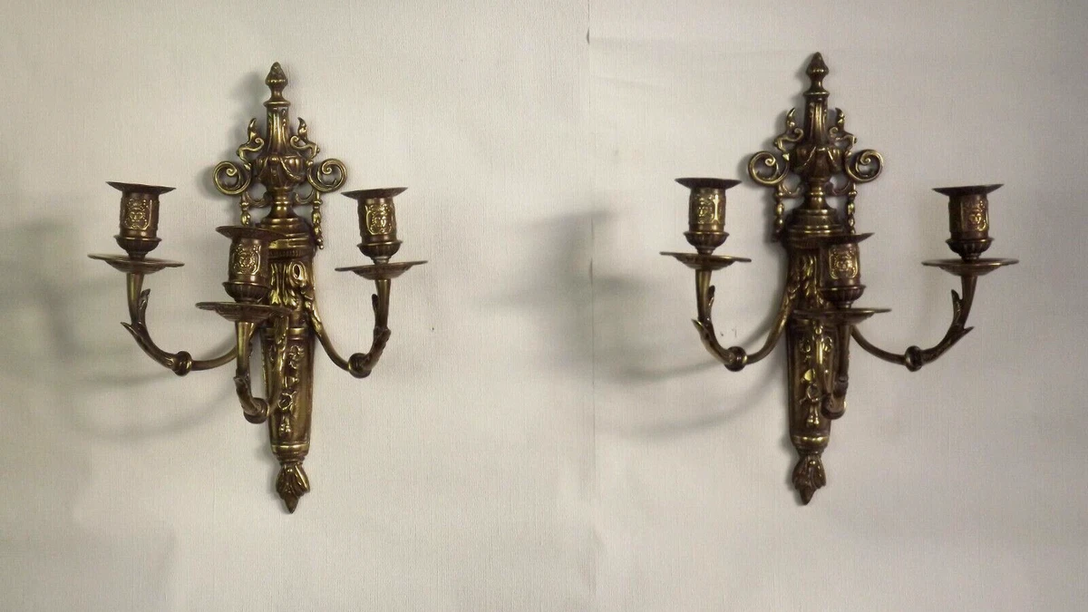 Vintage brass candle wall sconces deals