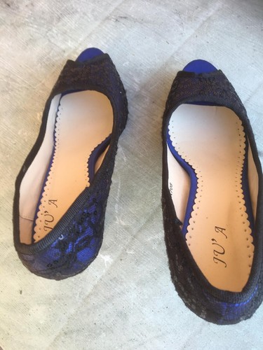 Damen Pumps Peep-Toe Gr. 37 blau-schwarz Spitze m. Pailetten JV"A mit Spitzen - Bild 3 von 8