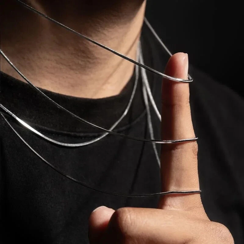 Snake Chain Necklace for Men Women Silver Tone 2mm Hip Hop Inspired Look - Image 3 of 4