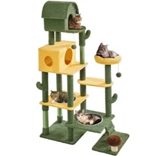 Cactus Cat Tree, 68.5″ H Oasis-themed Cat Tower w/ Condos & Scratching Posts