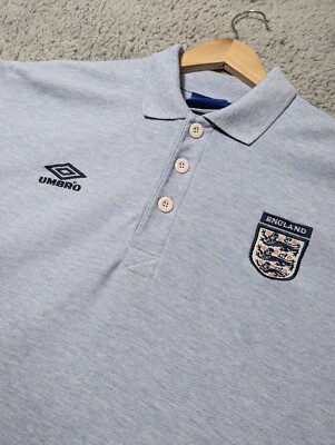 Vintage Umbro England Football Polo Shirt Mens Large Grey Blue