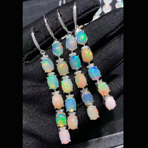 White Opal, Black Opal Drop Earrings 925 Sterling Silver Opal Earrings