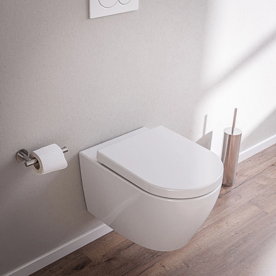WC sospeso a parete senza bordo lavello B 8030R bianco con rivestimento nano coperchio softclose - Immagine 3 di 4