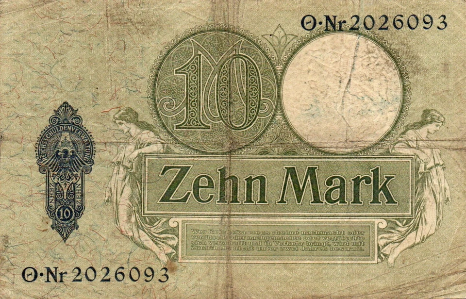 Genuine 10 Mark German empire banknote 1906 in fine cond  !!!!! - Image 2 of 2