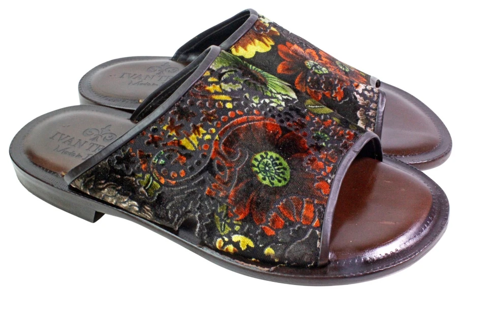 Sandalias italianas de cuero para hombre marrón cuero genuino zapatos sin cordones hechos a mano florales Foto 3 de 4