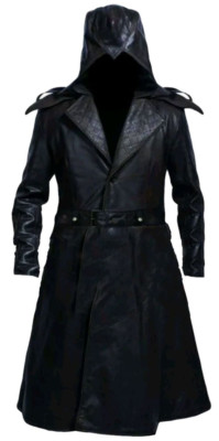 Men s Black Assassin Real Sheepskin Leather Coat Cape Cloak Jacket