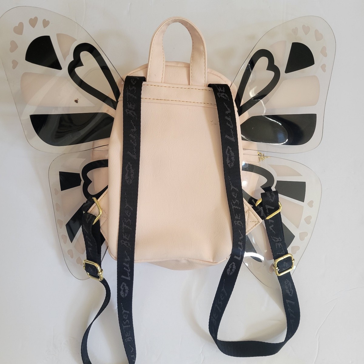 Betsey Johnson Rare Pink Quilted Backpack with Butterfly Wings! Betsey Johnson small pink backpack with black | Mercari main image 2