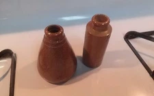 Salt Glazed Medicine Bottle Set Pottery Primative c1800s 3.75 and 3.5 inches