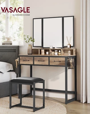 Schminktisch Frisiertisch mit gepolstertem Hocker, dreifachem Spiegel TVR004B50 - Bild 1 von 4