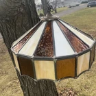 Antique Stained Glass Lamp Shade Amber Glass & Caramel Slag Panels MCM VTG Deco