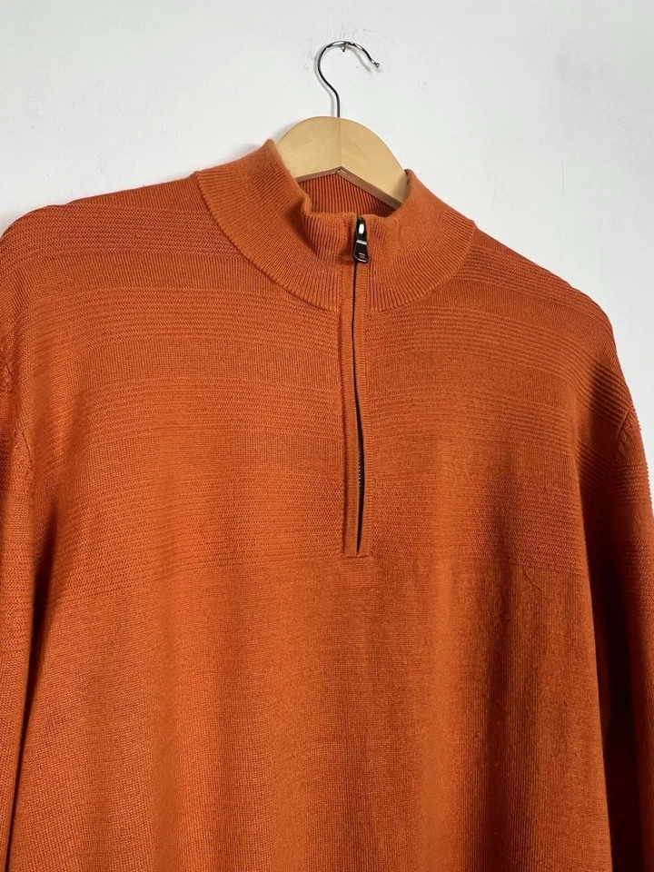 Cutter & Buck Wool Burnt Orange Sweater Mens Lg 1/2 Zip Pullover Merino Blend - Image 3 of 4