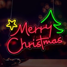 Merry Christmas Neon Sign Christmas Tree Neon Light for Wall Decor,USB Powere...