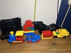 Vintage LEGO DUPLO Freight Train With Tracks And Construction Car Lot