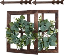 Rustic Wood Window Frame with Green Wreath and Arrows Wall Decor，Farmhouse 