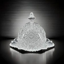 Vtg Imperial Glass Cosmos Clear Butter Dish Dome Lid Pressed Glass Sawtooth Edge