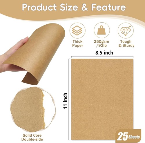 25 Sheets Brown Cardstock 8.5 x 11, 92lb/250gsm Kraft x 11 inches, brown - Picture 2 of 7