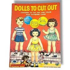 Vintage Dolls To Cut Out Activity Coloring Paper Doll Book Uncut 1957 Treasure