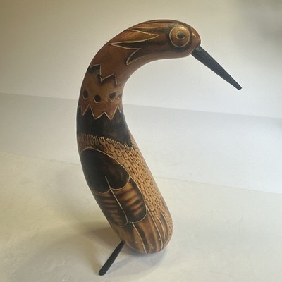 Hand Carved Peruvian Gourd Bird Primitive 9  Tall