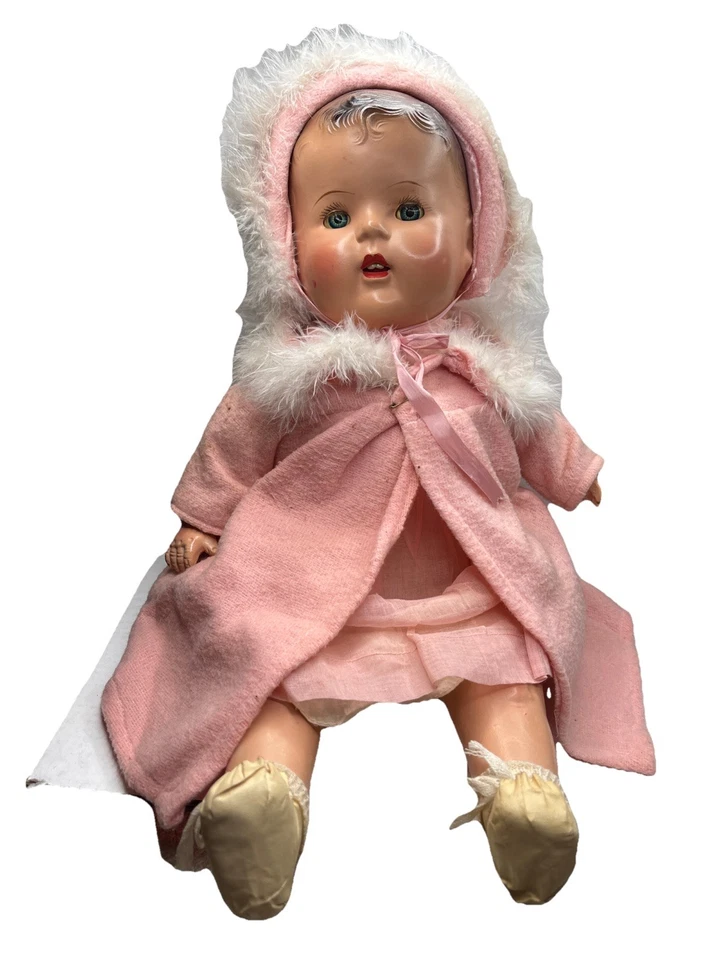 MUÑECA ANTIGUA DE PRINCIPIOS DE 1930 IDEAL 18" CON VESTIDO ORIGINAL, ALMOHADA Y MANTA Foto 2 de 4