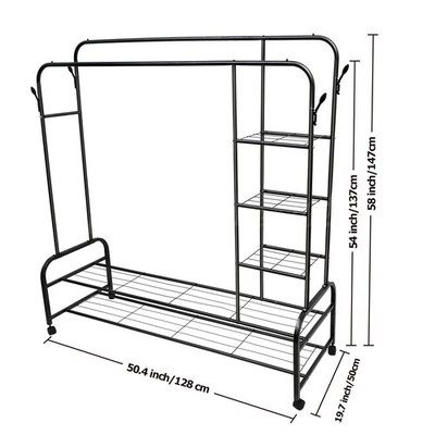 Heavy Duty Clothing Garment Rack Home Clothes Organizer Dual Rails With Wheels