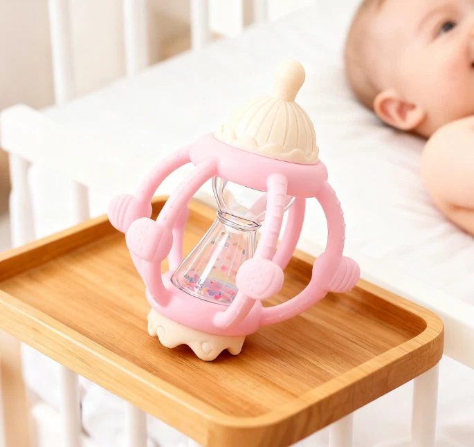 Chupete mordedor de sonajero para bebé 3 en 1 - silicona de grado alimenticio sin BPA 0-24 meses M Foto 4 de 4