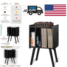 Mid Century Modern Wooden Vinyl Record Stand with Ample Storage and Detachable