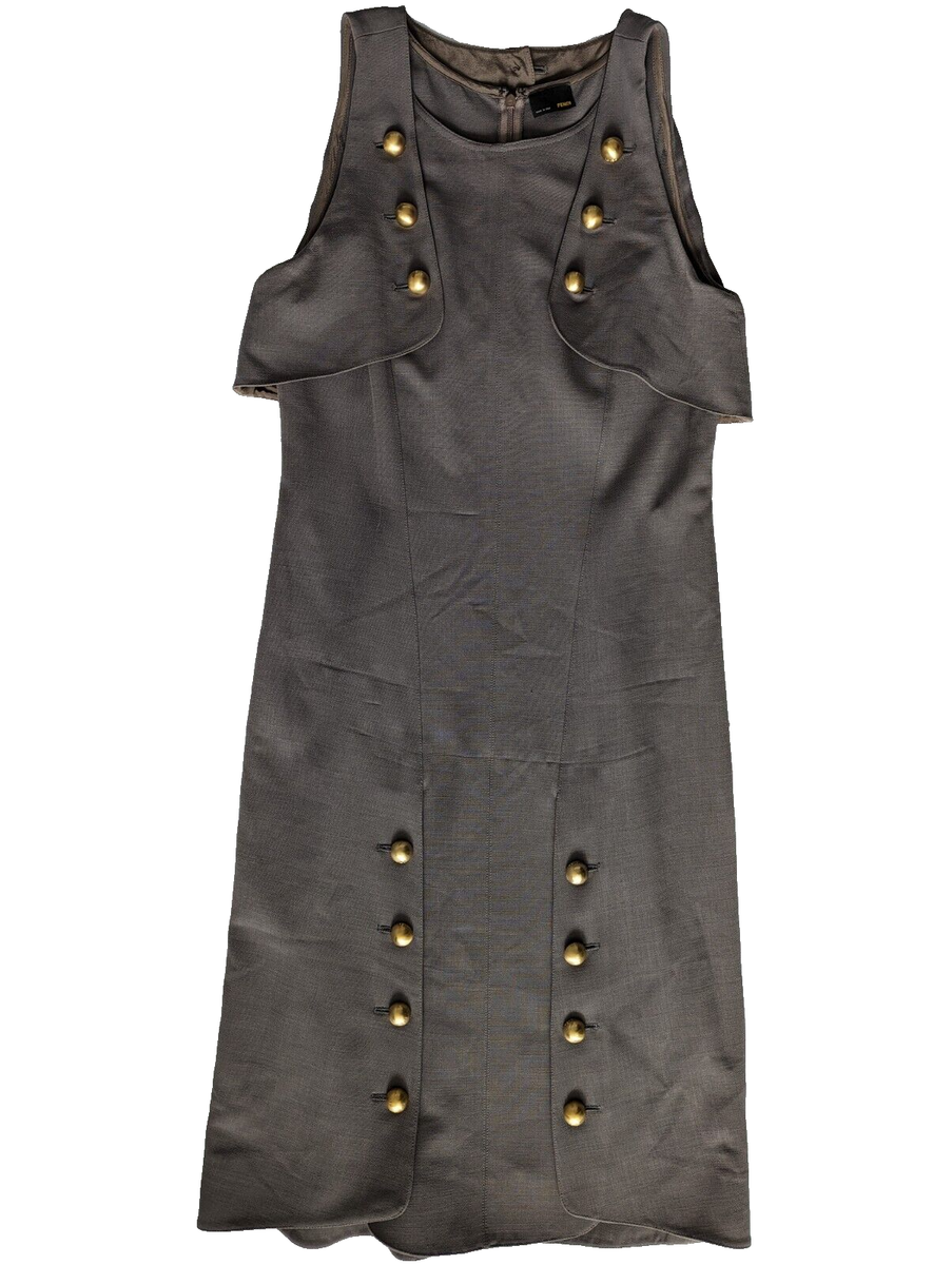 Fendi Cocktail Party Dress Italy Size 42, US 6 Gray Wool & Silk, Gilt  Buttons | eBay