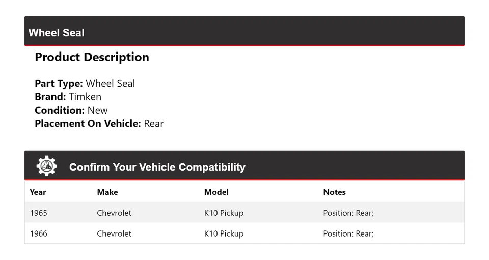 For 1965-1966 Chevrolet K10 Pickup Wheel Seal Rear Timken - Image 2 of 4