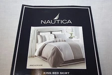 Nautica Anchorage white grey blue silver KING Bed Skirt dust ruffle cotton new