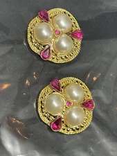 Vintage 1980s Added Extras NYC Shoe Bows Shoe Clips NOS New GoldTone Faux Pearl