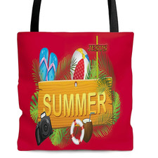AOP Tote Bag "Summer" Graphic Red Bag Printed on Both Sides