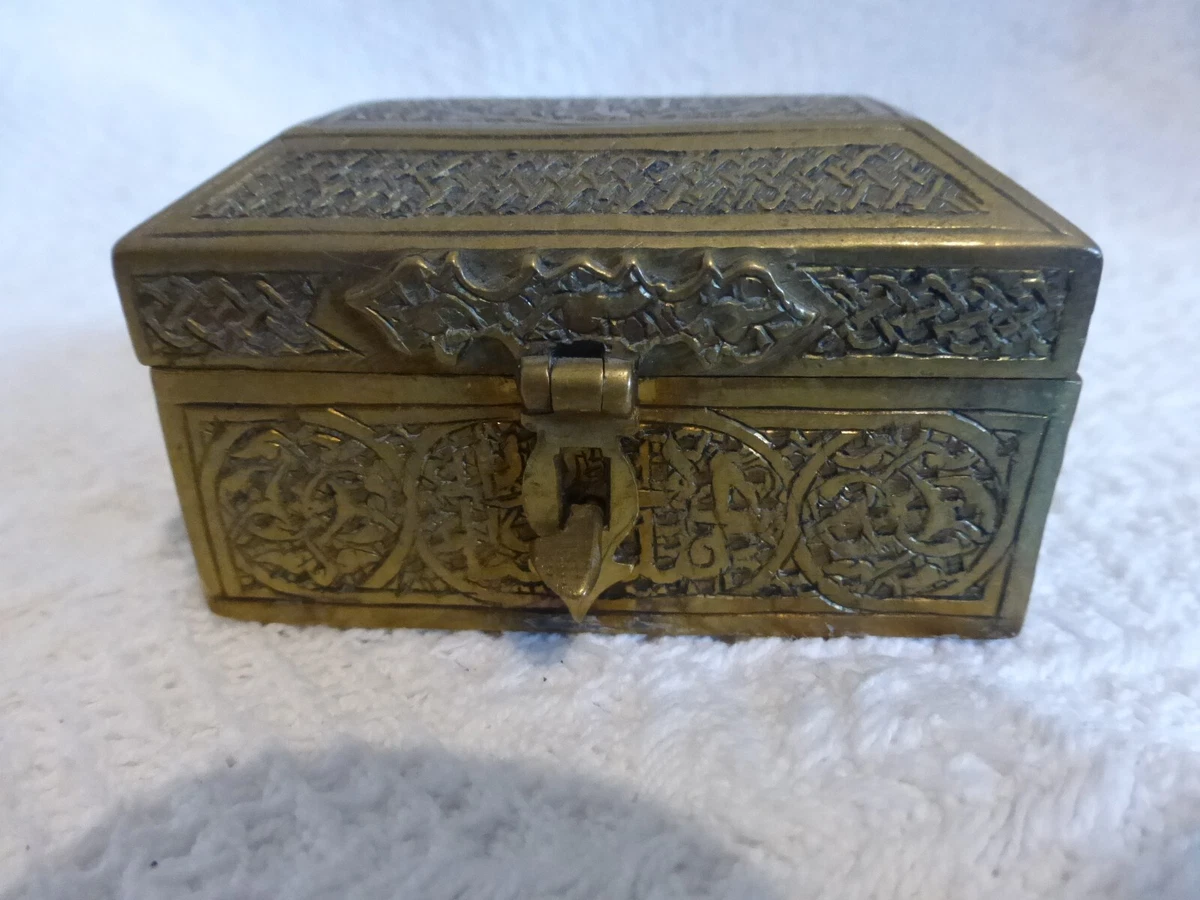 Boîte Ancienne Marquetée Orientale - Travail En Os, Cuivre Et Laiton - Objet De Collection Africain