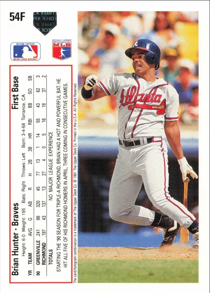 1991 Upper Deck Final Edition Brian R. Hunter Atlanta Braves #54F - Image 2 of 2
